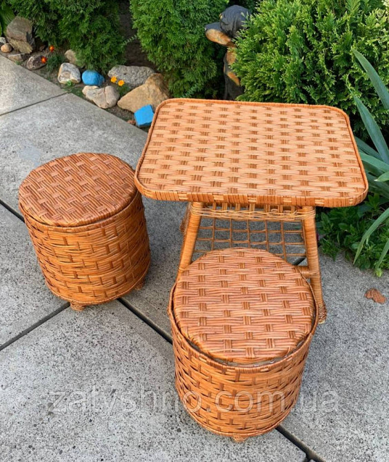 Плетені пуфи та стіл, комплект Київ - фото 3