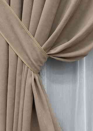 Комплект штор VR-Textil Мікровелюр Petek 100х270 2шт і Тюль 400х270 2018ш-1153т Капучино з білим 71-155/2 Київ