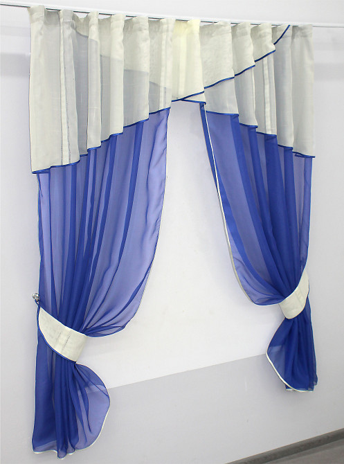 Кухонний комплект (290х170см) шторки з ламбрекеном і підхватами колір синій з бежевим 00к 59-613 Київ - фото 2