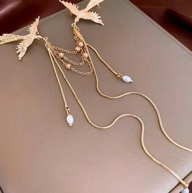 Брошка з птахами та ланцюжками – стильна золотиста прикраса Київ - фото 4