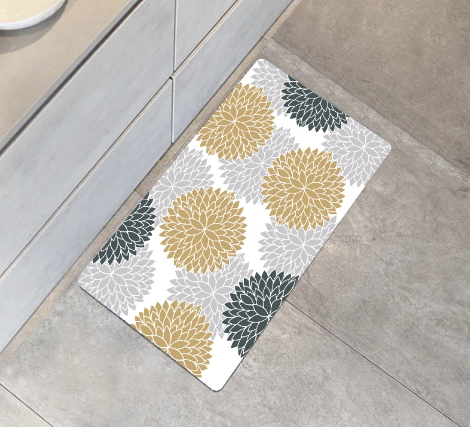 Суперпоглощающий Антискользящий Коврик Aquarius для ванной и кухни 50 х 80 см Серые/Бежевые Цветы Буча - изображение 1