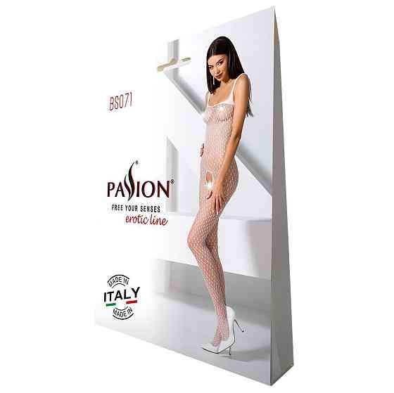 Бодістокінг Passion BS071 white, комбінезон на бретелях Sex Aura Київ