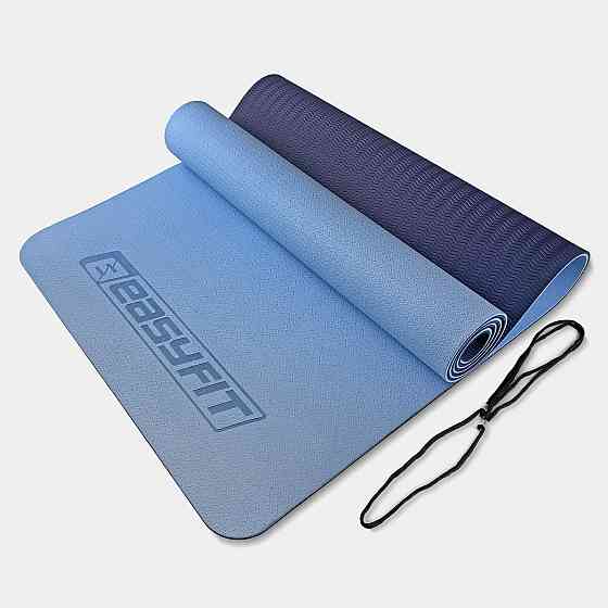 EasyFit Килимок для йоги та фітнесу EasyFit TPE+TC 6 мм двошаровий блакитний-синій Коломыя
