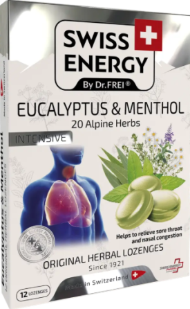 Льодяники з медом та евкаліптом Swiss Energy Herbal Lozenges Blister 20 herbs Eucalyptus and Menthol 12 лід Київ
