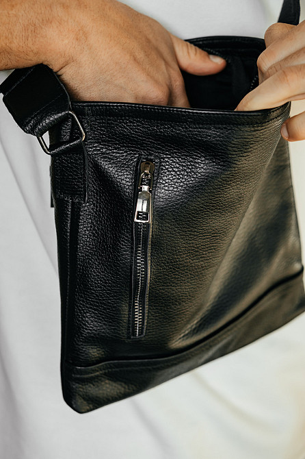 Чоловіча барсетка, чорна сумка через плече з натуральної шкіри, класичний якісний месендджерMasterSem Київ - фото 6