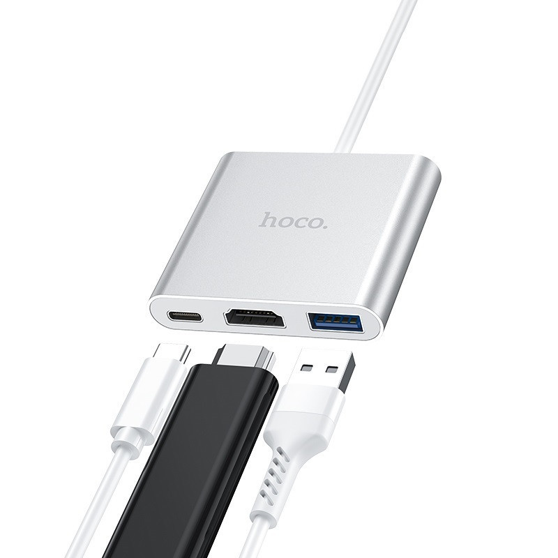 USB-хаб HOCO HB14 Type-C до USB3.0+HDMI+PD Срібний Київ - фото 9