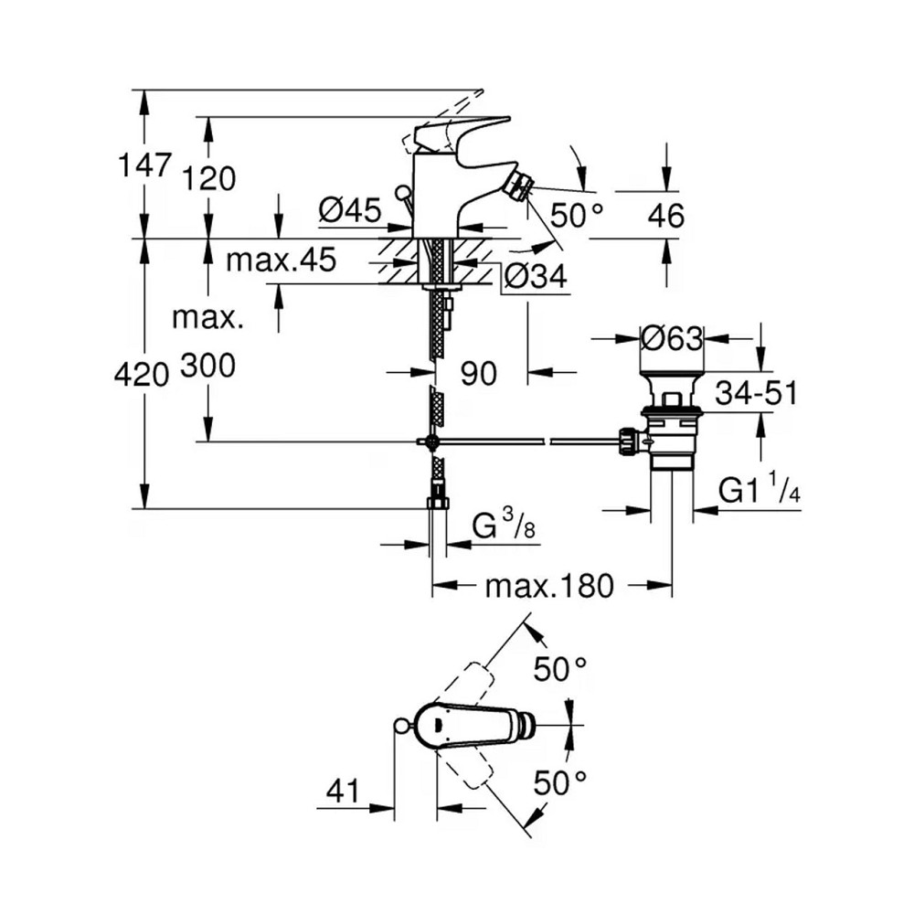 Смеситель для биде Grohe Start Flow 23770000 с донным клапаном Киев - изображение 2