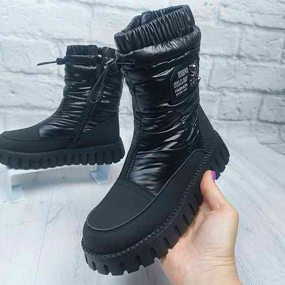 Детские зимние дутики термо черные для девочек  34,35 Николаев