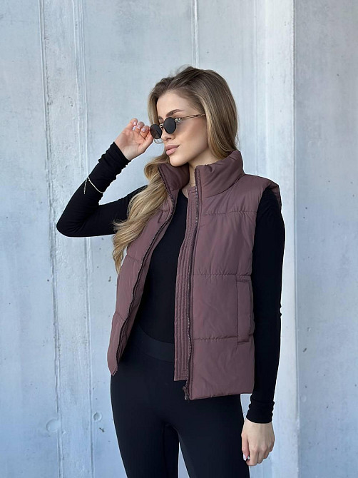 Жіноча тепла жилетка на блискавці плащівка емі на силіконі Шоколад, 46/48 Одеса - фото 6