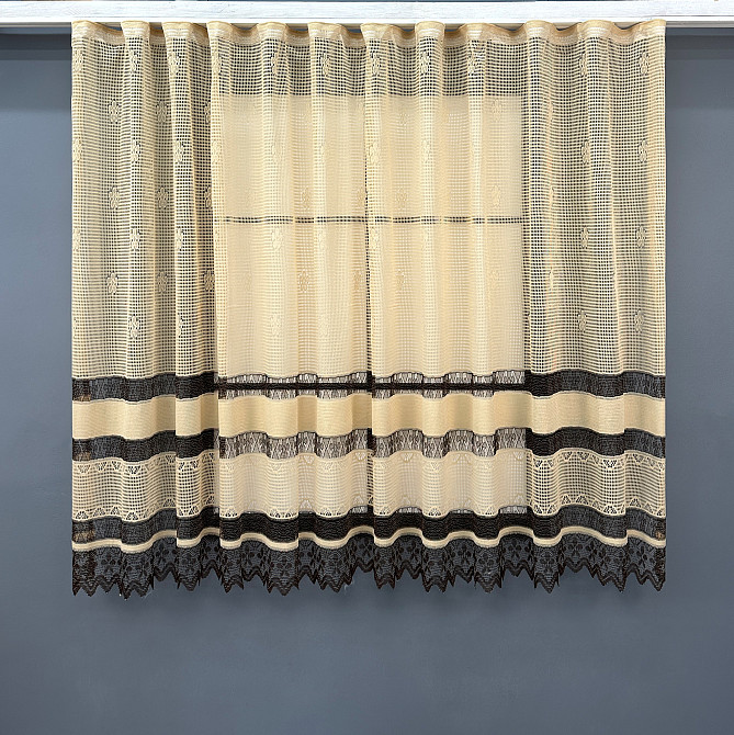 Тюль сітка VR-Textil Juli № 1874т Арка на кухню колір бежевий з венге 300х150 см (53-0147) Київ - фото 2
