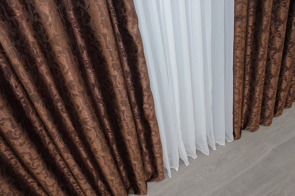 Комплект готових штор VR-Textil Жакард № 1088ш Коричневий 150х270 см 2 шт (30-901) Київ - фото 7