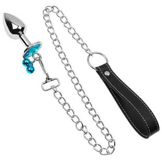 Металева анальна пробка з повідцем - Бірюзовий - 3,4*8,2 см - Анальні іграшки Вінниця