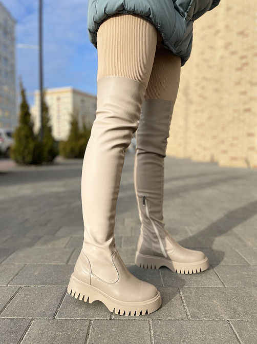 Ботфорти жіночі 1202 капучіно шкіра натуральна зима євро-хутро висота 56см обхват гомілки 34-36 Коломия - фото 8