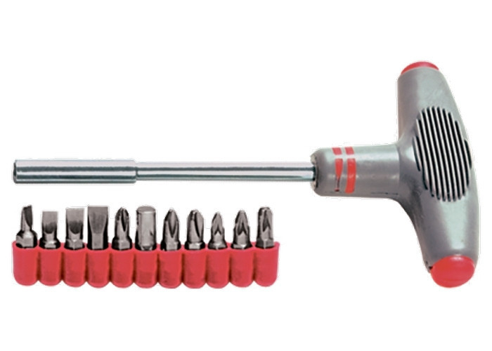 Отвертка с Т-образной эргономичной ручкой и набором бит, 11 шт., CrV MATRIX Полтава - изображение 1