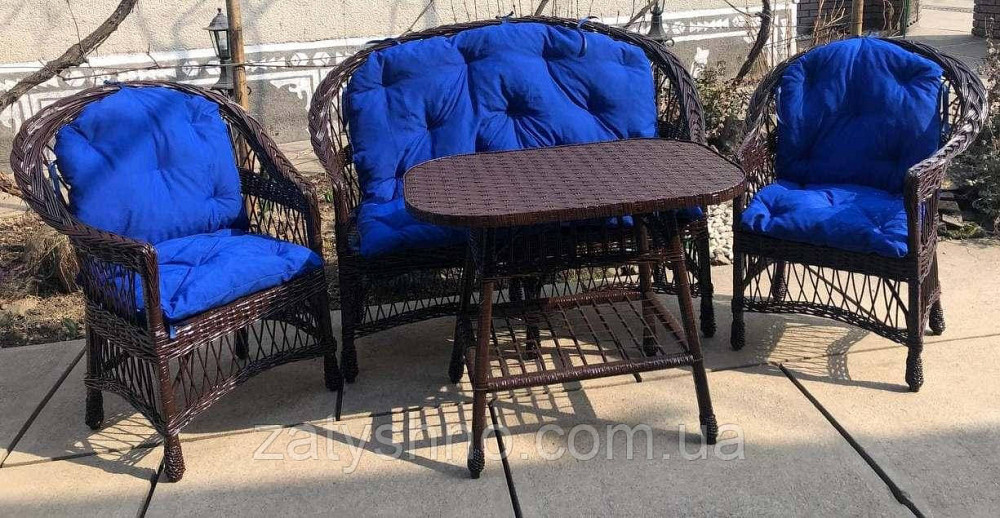 Меблі з лози коричневі з блакитними накидками Київ - фото 4