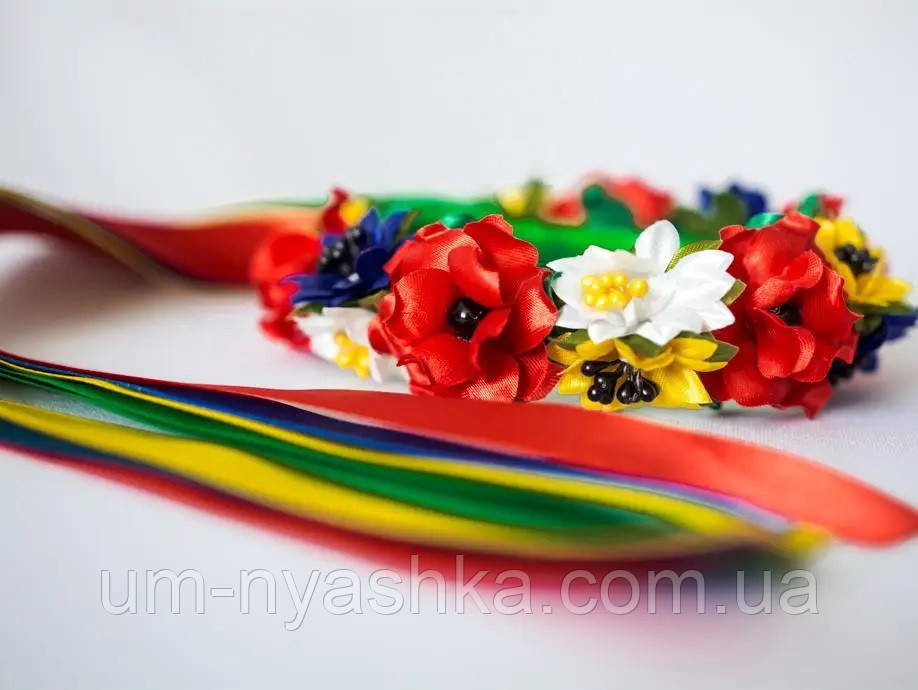 ​​​​​​​Обруч в украинском стиле венок цветы с лентами на широком ободке Кривой Рог - изображение 3