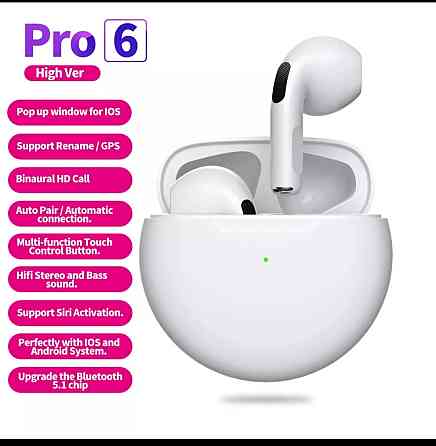 Навушники безпроводні TWS Pro6 (по типу Airpods) Bluetooth 5.0 + EDR (УЦІНКА) Київ