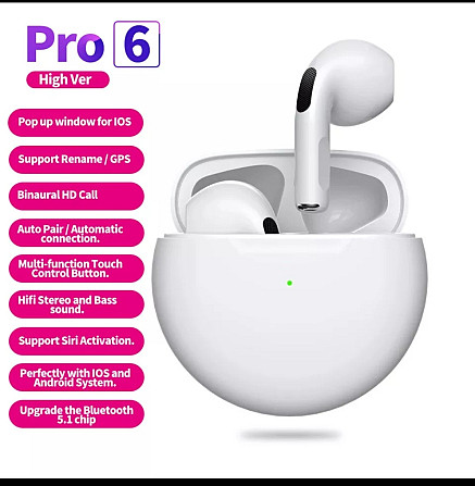 Навушники безпроводні TWS Pro6 (по типу Airpods) Bluetooth 5.0 + EDR (УЦІНКА) Київ - фото 3