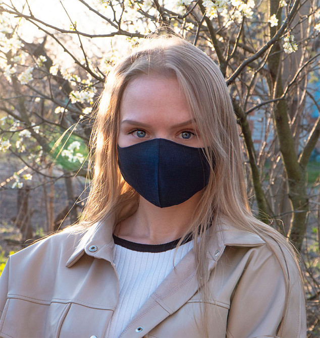 Маска защитная многоразовая из 100% ЛЬНА Размер M (Темно-Синий) Сумы - изображение 3