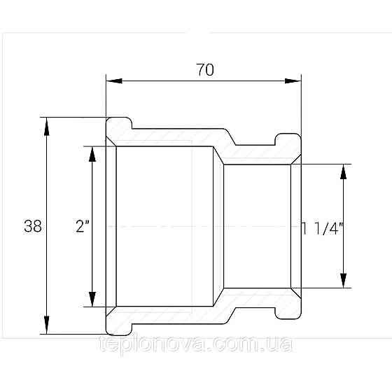 Муфта редукционная латунная 2″ВР х 1 1/4″ВР штампованная восьмигранная А0340А VA Черновцы