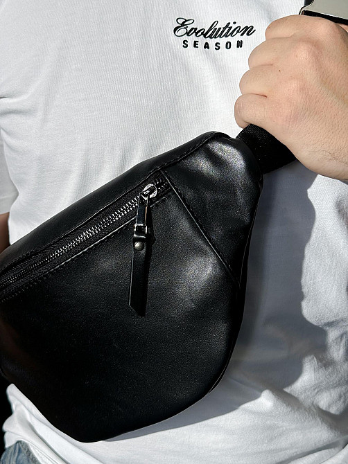 Бананка із натуральної гладкої шкіри, шкіряна сумка на пояс SKILL Lodka (Чорна) Суми - фото 5