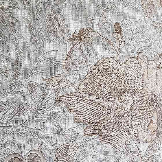 Шпалери метрові вінілові на флізелін Yuanlong Samsara бароко квіти вензель бежеві коричневі на молочному Київ