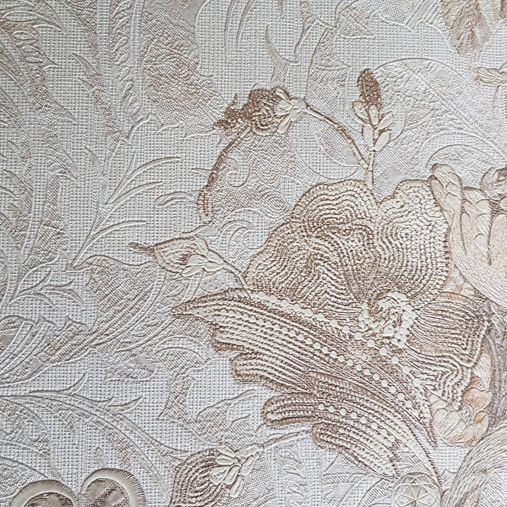 Шпалери метрові вінілові на флізелін Yuanlong Samsara бароко квіти вензель бежеві коричневі на молочному Київ - фото 3