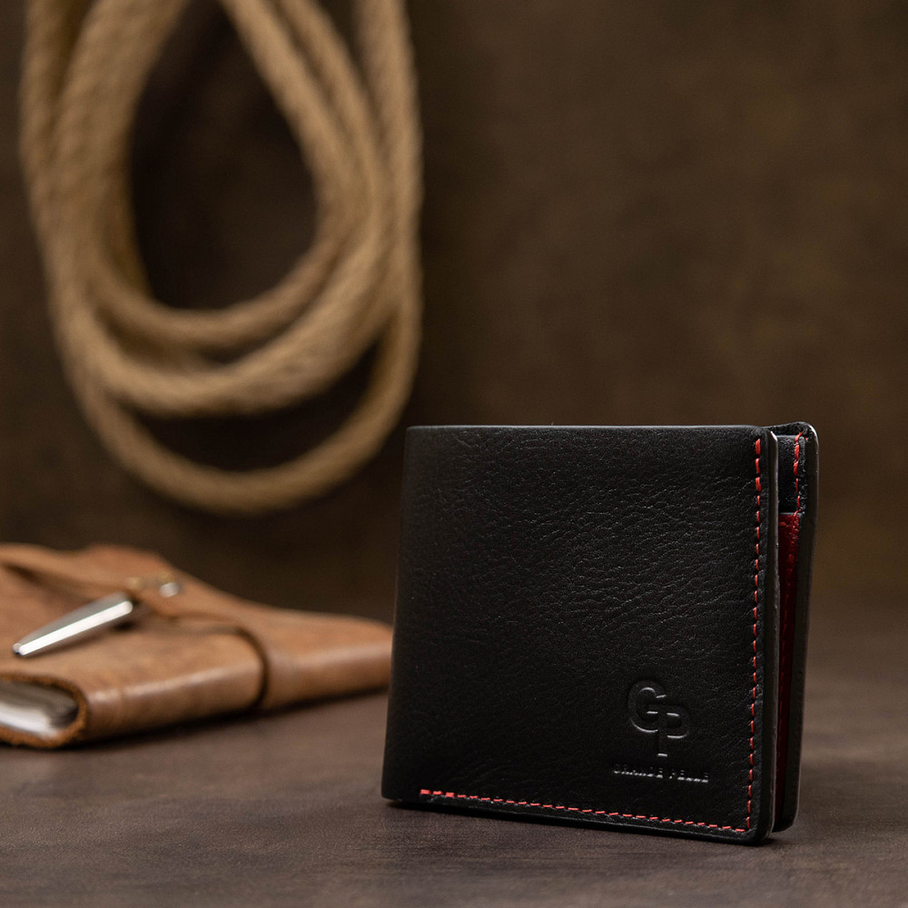 Шкіряне стильне портмоне GRANDE PELLE 11551 Чорний Київ - фото 4