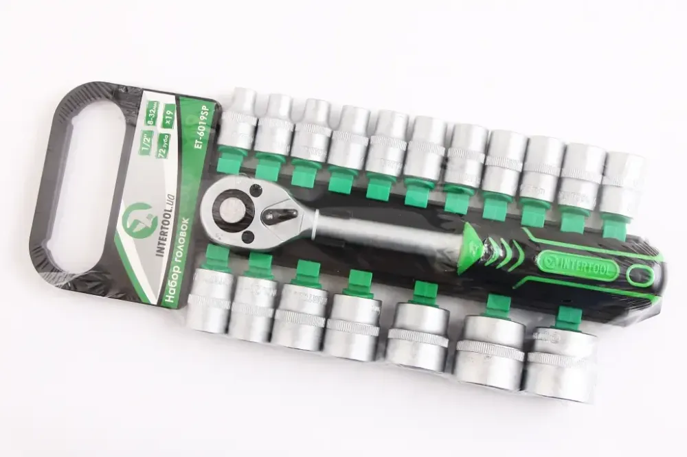 Набор головок 1/2  6-гр. 19 ед. Intertool 8-32мм с трещоткой на планке Винница - изображение 1