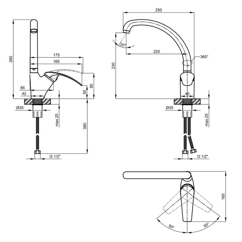 Змішувач для кухні з латуні Lidz Mars 007F (k40) LDMAR007FCRM34857 Chrome Харків - фото 2