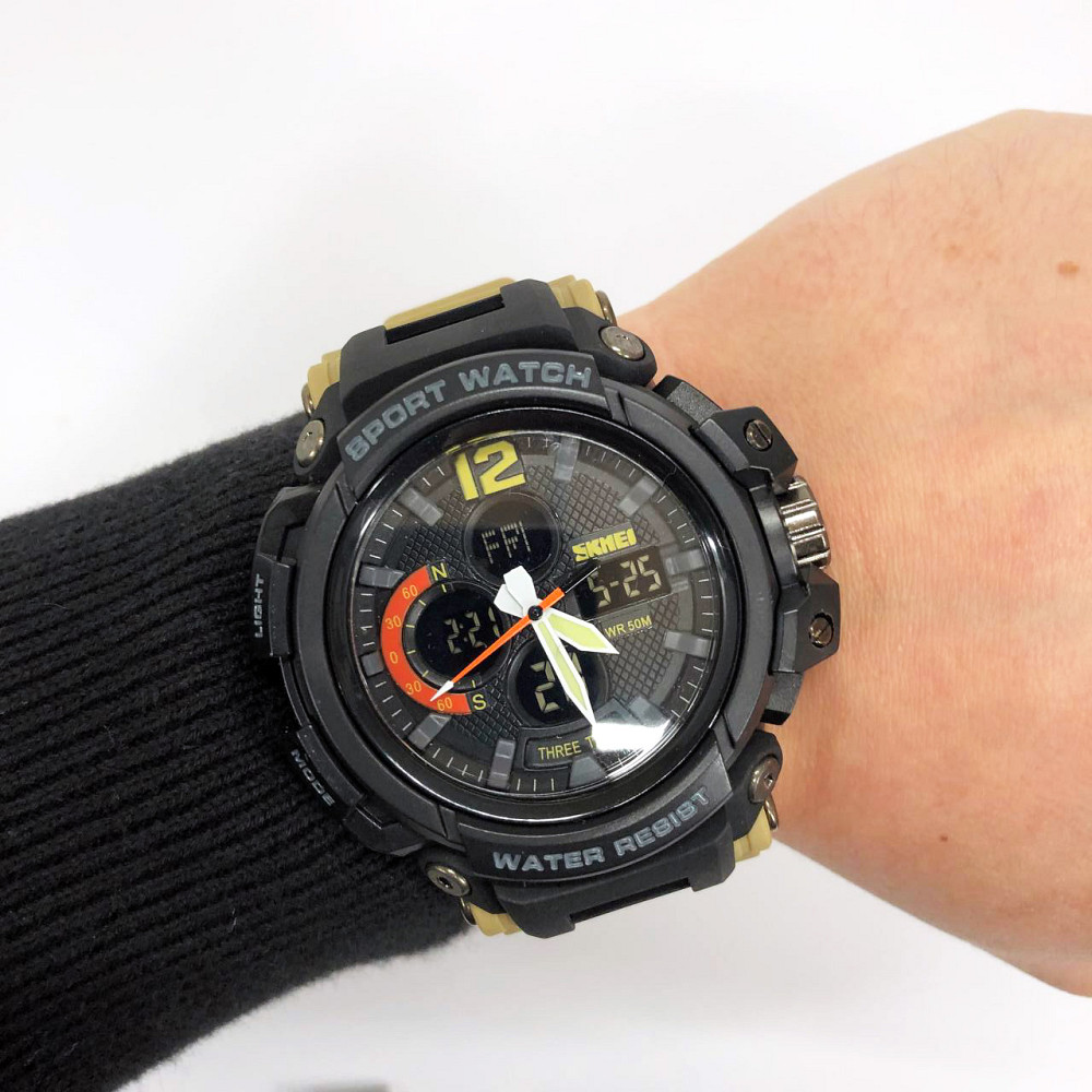 Часы наручные электронные тактические SKMEI 1343KH KHAKI, Водонепроницаемые часы с гарантией BI-65 Львов - изображение 13
