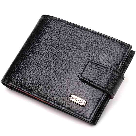 Компактне портмоне для чоловіків у комбінації двох кольорів з натуральної шкіри CANPELLINI 21749 Чорне Київ