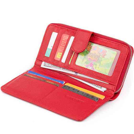 Вертикальний місткий гаманець зі шкіри жіночий ST Leather 19306 Червоний Київ