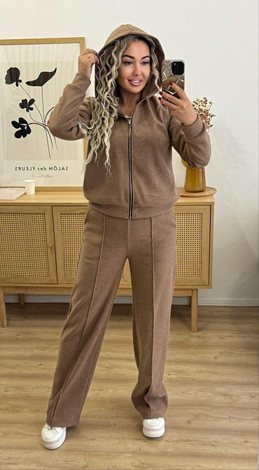 Женский теплый прогулочный костюм двойка: кофта и штаны вязка на трикотажной основе Мокко, 52/54 Одесса - изображение 9