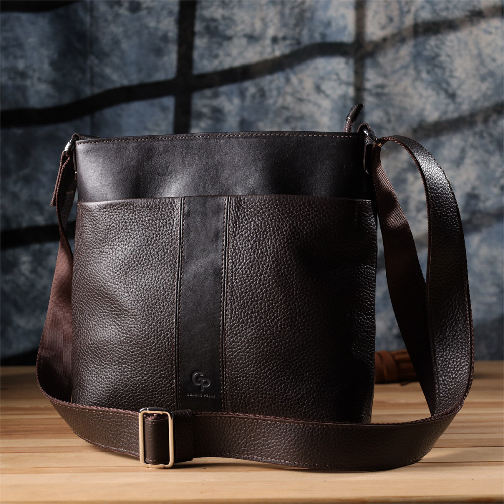 Стильная сумка через плечо для мужчин из натуральной кожи GRANDE PELLE 22884 Коричневый Киев - изображение 9