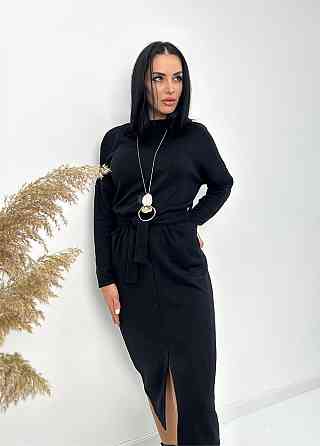 Довга ангорова сукня з поясом "Juliette" оптом | Норма і батал Чорний, 50-52 Київ