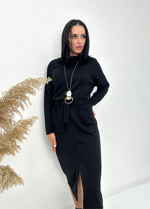 Довга ангорова сукня з поясом "Juliette" оптом | Норма і батал Чорний, 50-52 Київ - фото 2