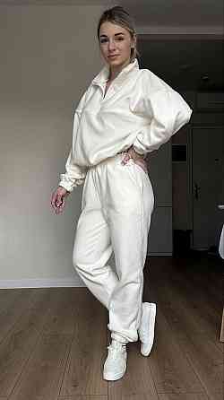 Жіночий теплий прогулянковий костюм-двійка: кофта та штани з полар флісу Молочний, 54/56 Одеса