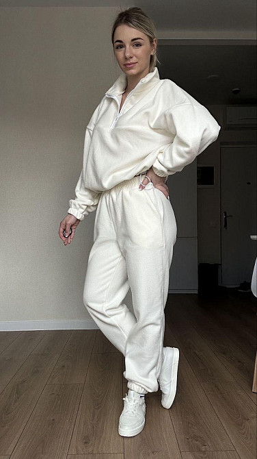 Жіночий теплий прогулянковий костюм-двійка: кофта та штани з полар флісу Молочний, 54/56 Одеса - фото 3