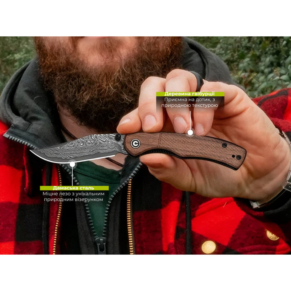 Ніж складаний кишеньковий Civivi Clingman (7.6 см) Damascus / Guibourtia Wood дерево Киев - изображение 13
