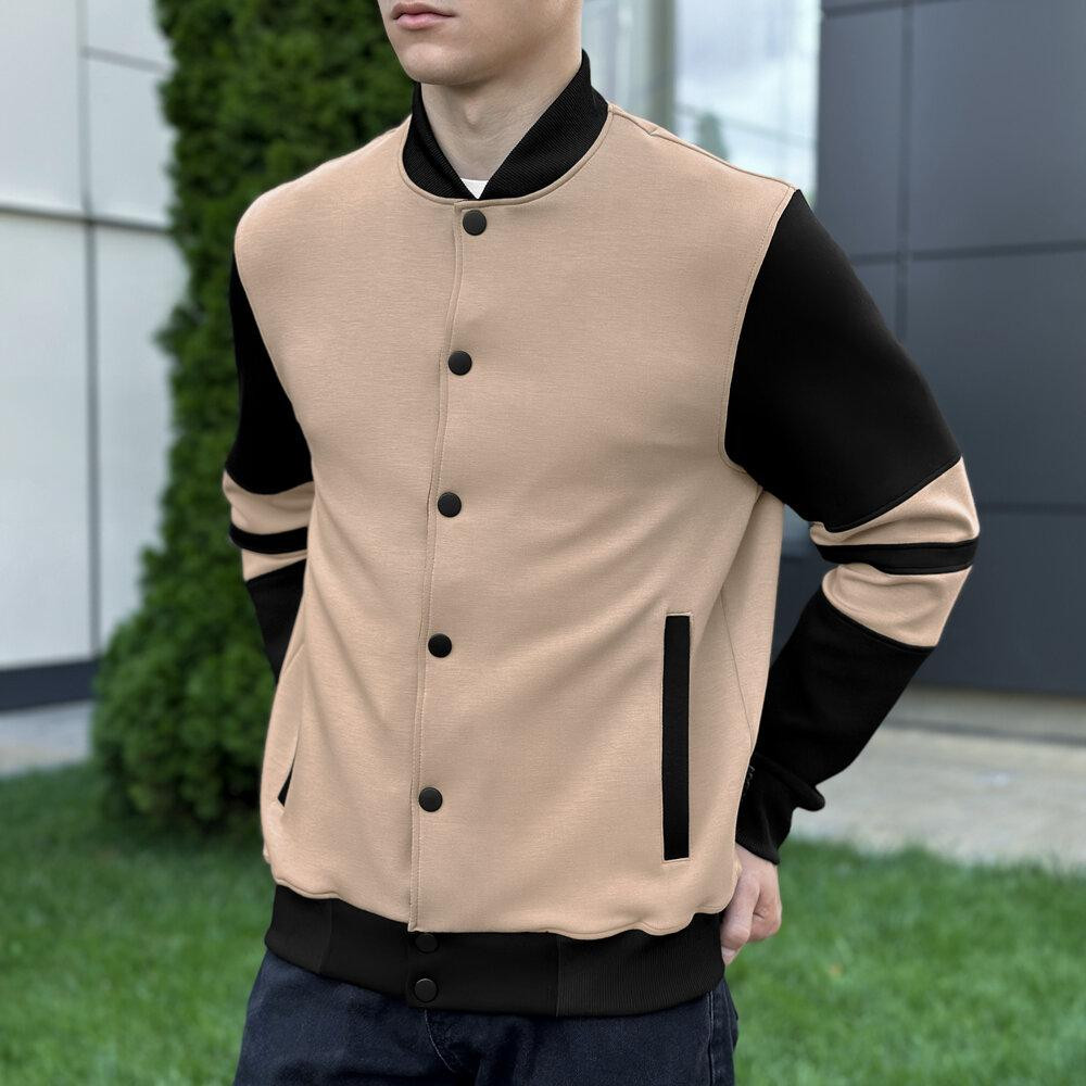 Кремовий чоловічий весно-осінній бомбер на кнопках Pobedov Blast Київ - фото 6