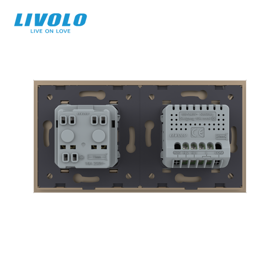 LIVOLO Сенсорний прохідний/перехресний вимикач 2 сенсора 1 розетка LIVOLO золото матове скло Коломия