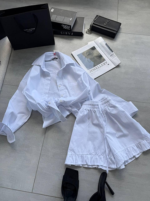 Жіночий літній костюм-двійка: сорочка та шорти котон Білий, 40/42 Одеса - фото 7