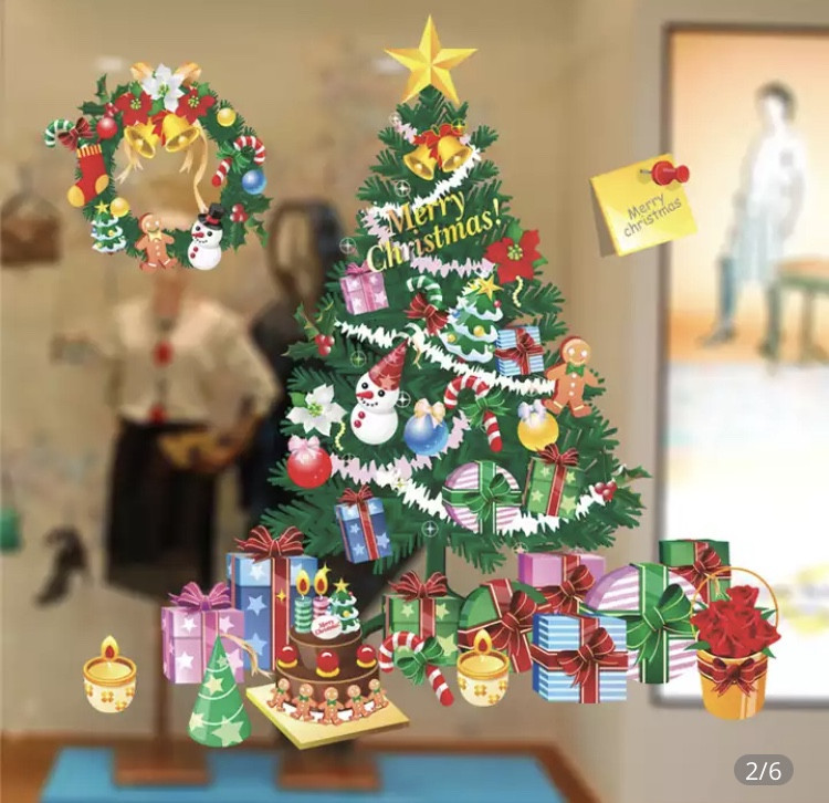 Наклейки новорічні на вікна "Ялинка з подарунками" - картина на 2-х листах розмірами 70*25см, силікон Київ - фото 6