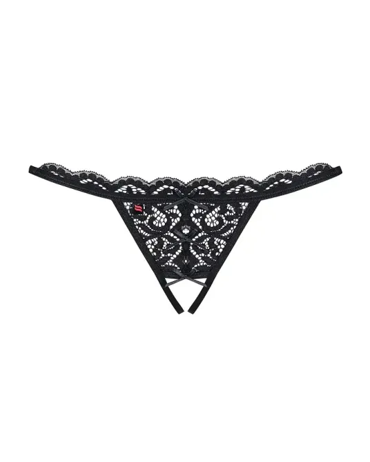 Мереживні танги з двома отворами Obsessive 831-THC-1 crotchless thongL/XL, чорні, бантики Львов - изображение 5