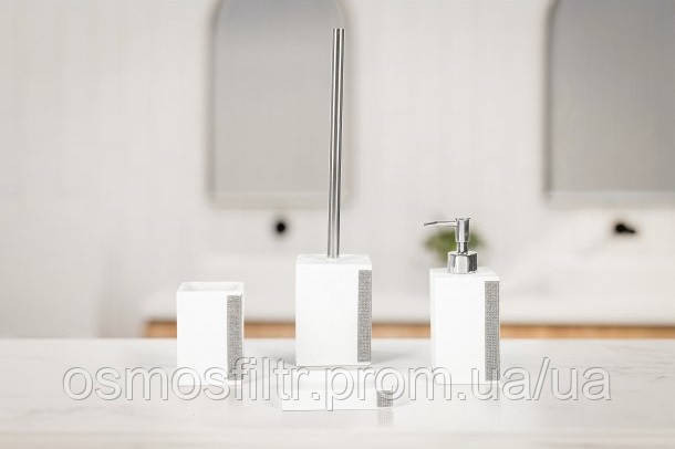 Дозатор для рідкого мила Axentia Ліндос білий з декором 400 мл полігума 7.2x18.2x7.2 см (134347) Київ - фото 8