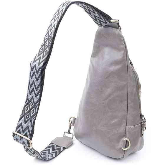Зручна жіноча сумка з екошкіри з акцентом на текстильну лямку Сірий (Vintage) Київ