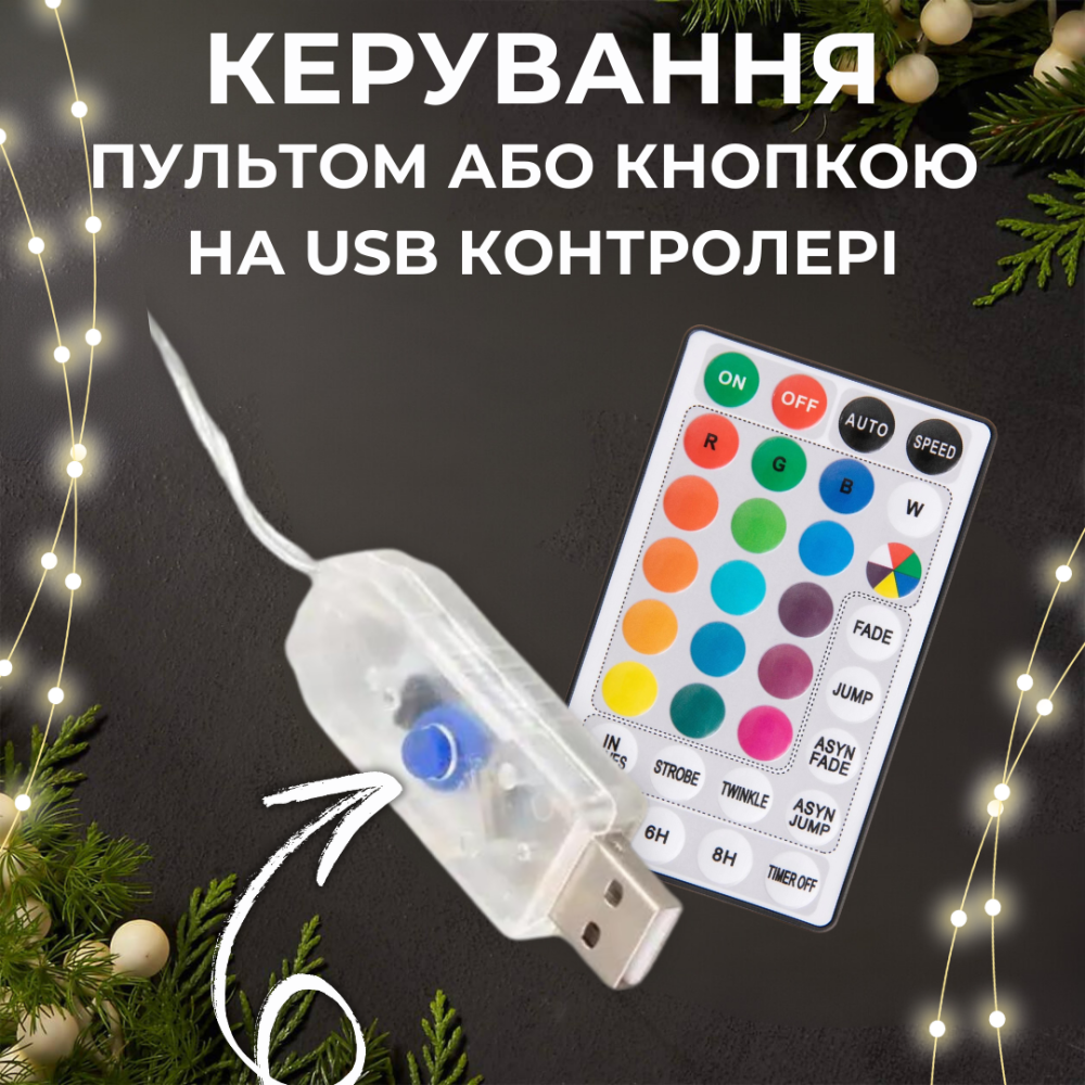 Гирлянда штора роса 3х3 RGB Niki Light роса от юсб роса на пульте занавес 300 лед разноцветная 16 цветов Киев - изображение 4