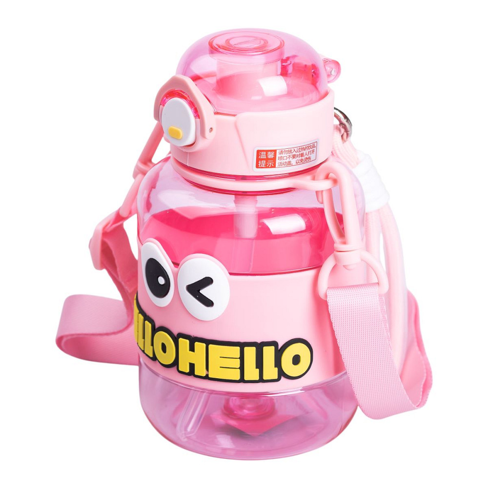 Yiwu Бутылка для воды детская с трубочкой 680 мл с ручкой и ремешком Рожева HP-14-46P Киев - изображение 3