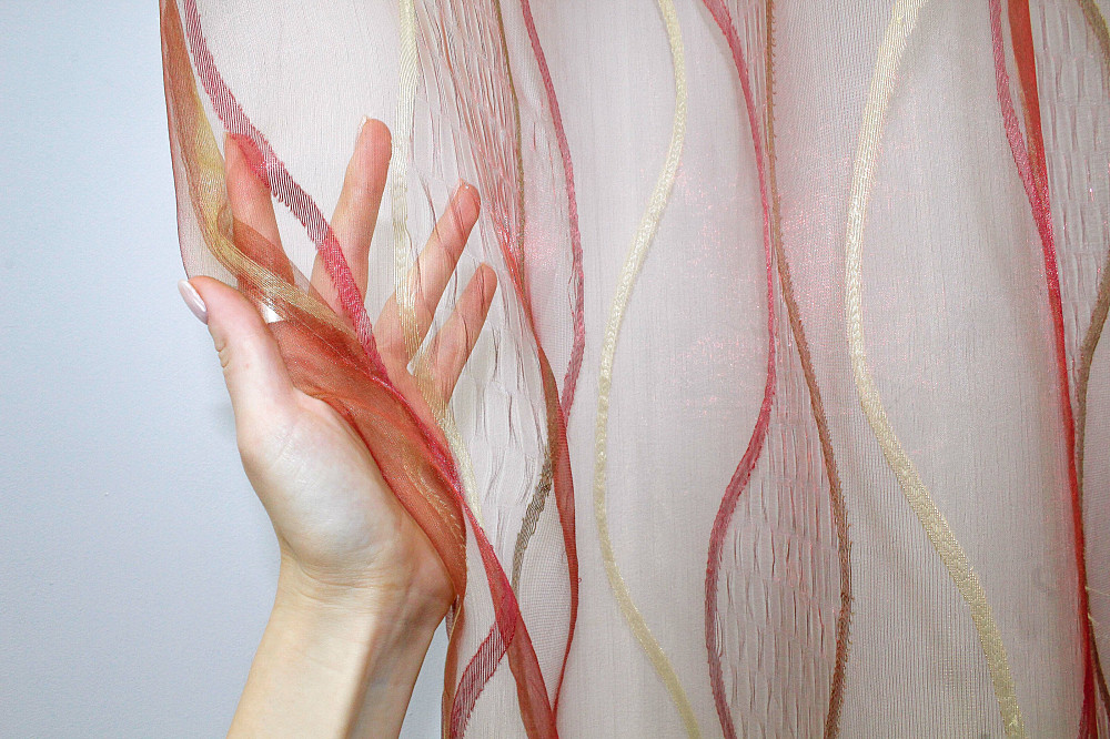 Тюль органза з нейлоновою вишивкою колір бордовий з золотистим 1351т Київ - фото 5